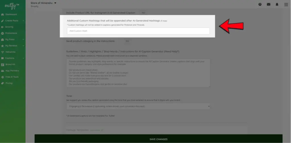 Additional Custom Hashtags (Up to 5)