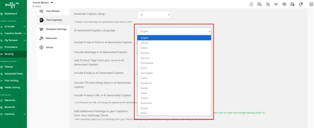 Language selection