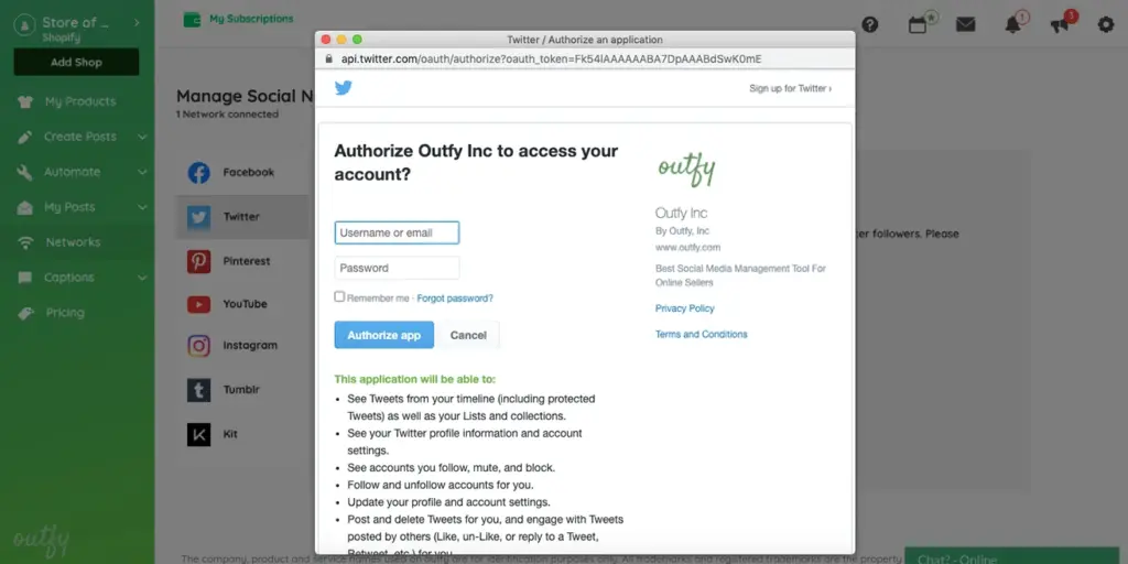 Authorize Outfy to access your Twitter Account