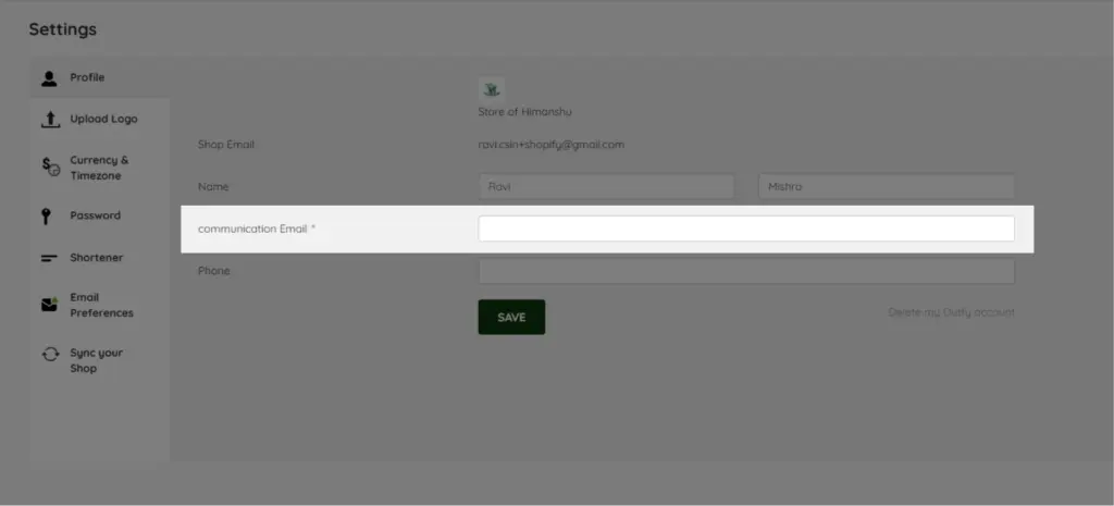 Change Email for Communication