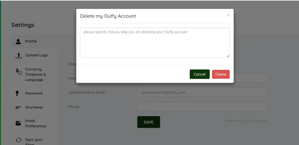 Confirm to Delete Account