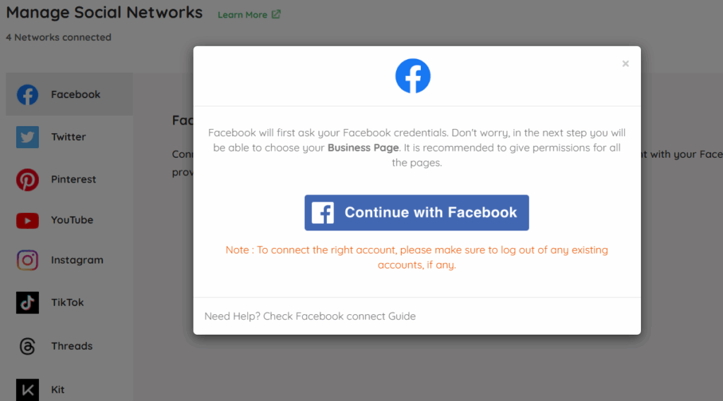 Connect facebook