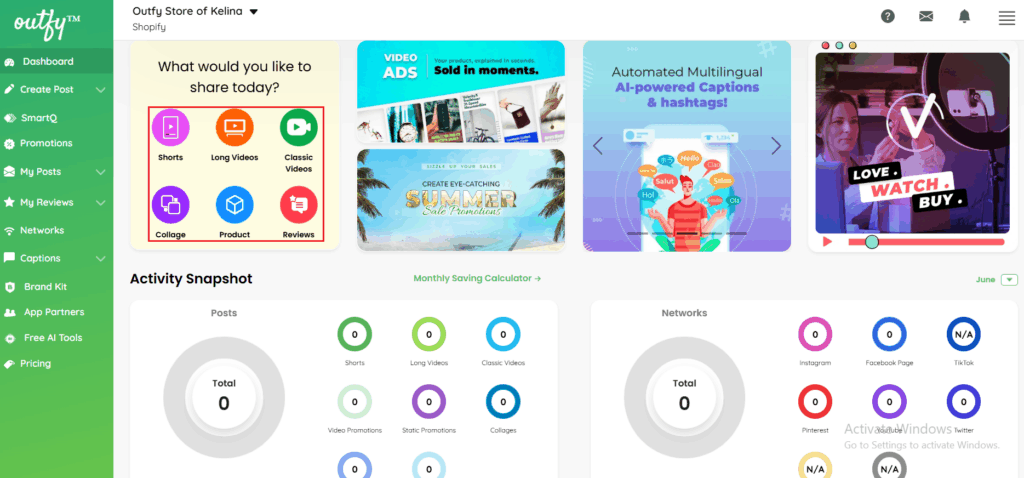 Content creation, dashboard