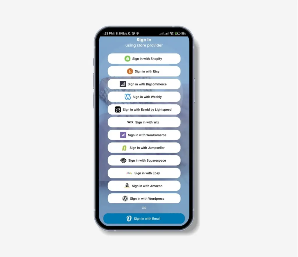 Sigin using Store Provider on Outfy app