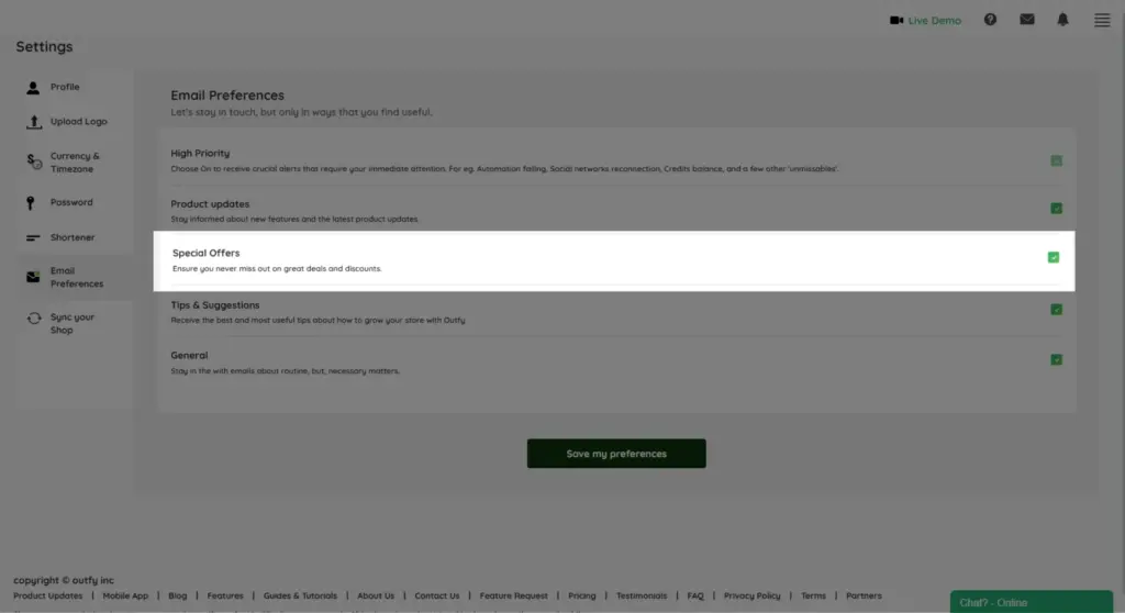 Special Offers - Email Notification