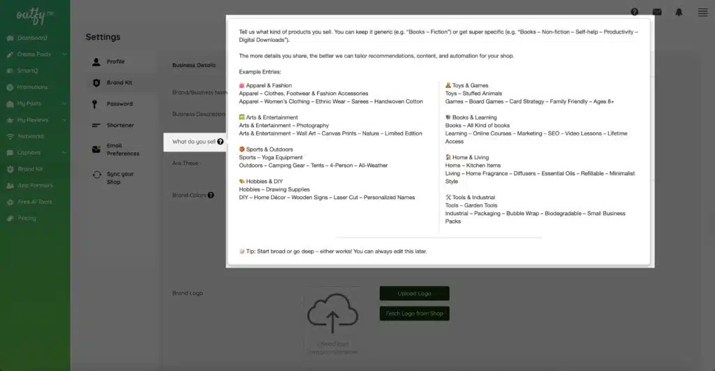 Tell us What kind of product you sell