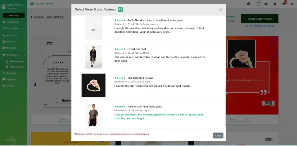 Select the reviews