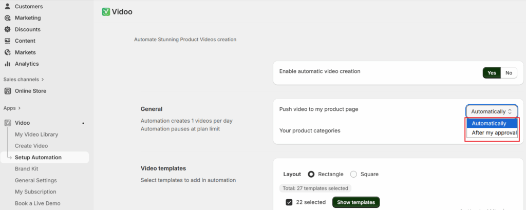 Enable push video automatically