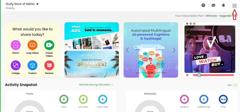 Click on four line menu