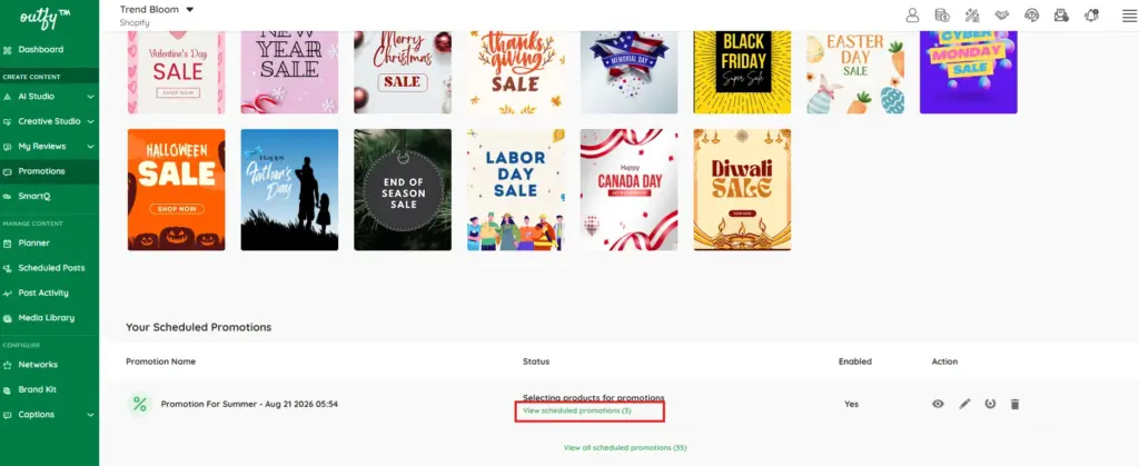 View your scheduled promotions