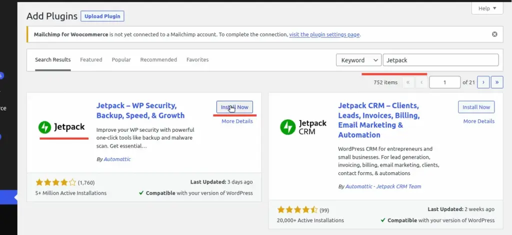 Click Install Now on wordpress