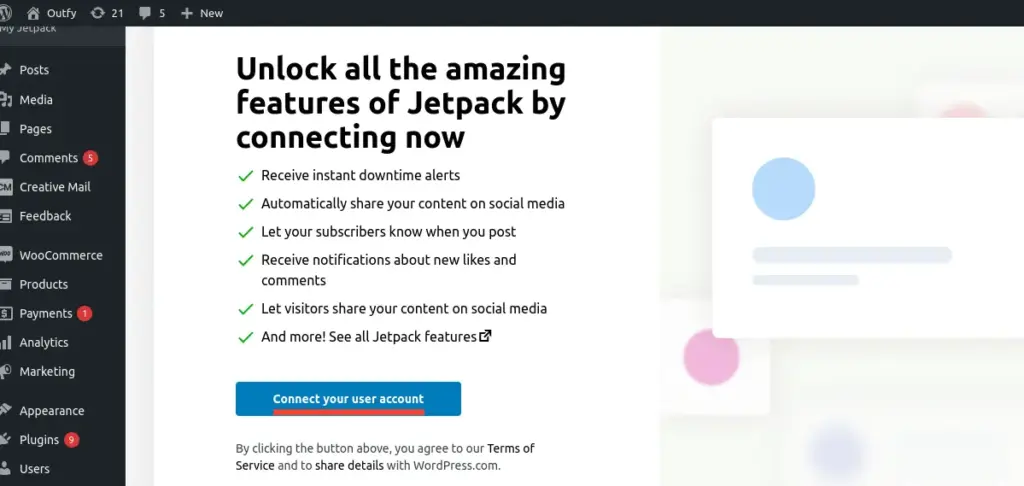 Click on the “Connect your user account” button