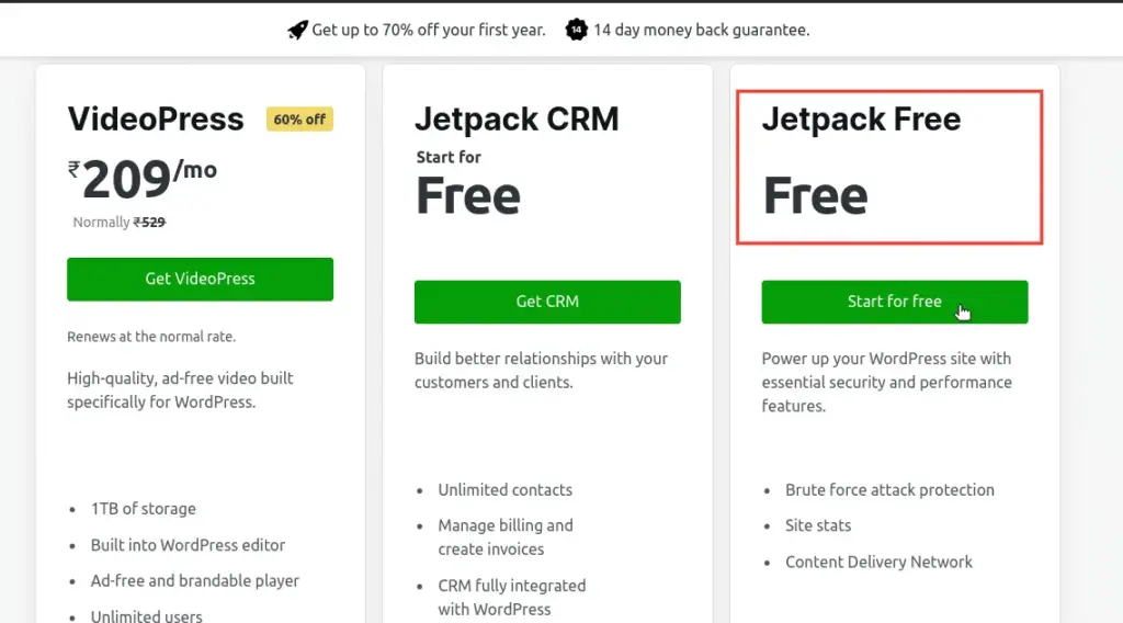 Select the free plan