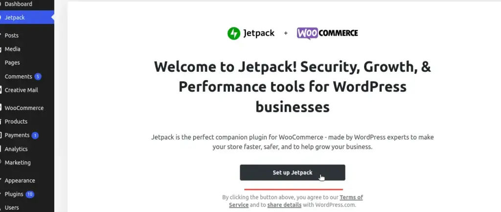 Setup jetpack on WordPress