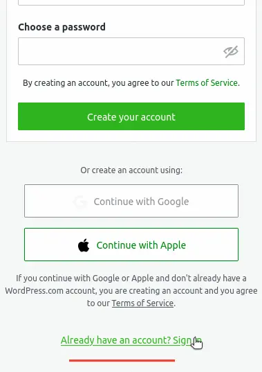 Sign in or Signup on WordPress