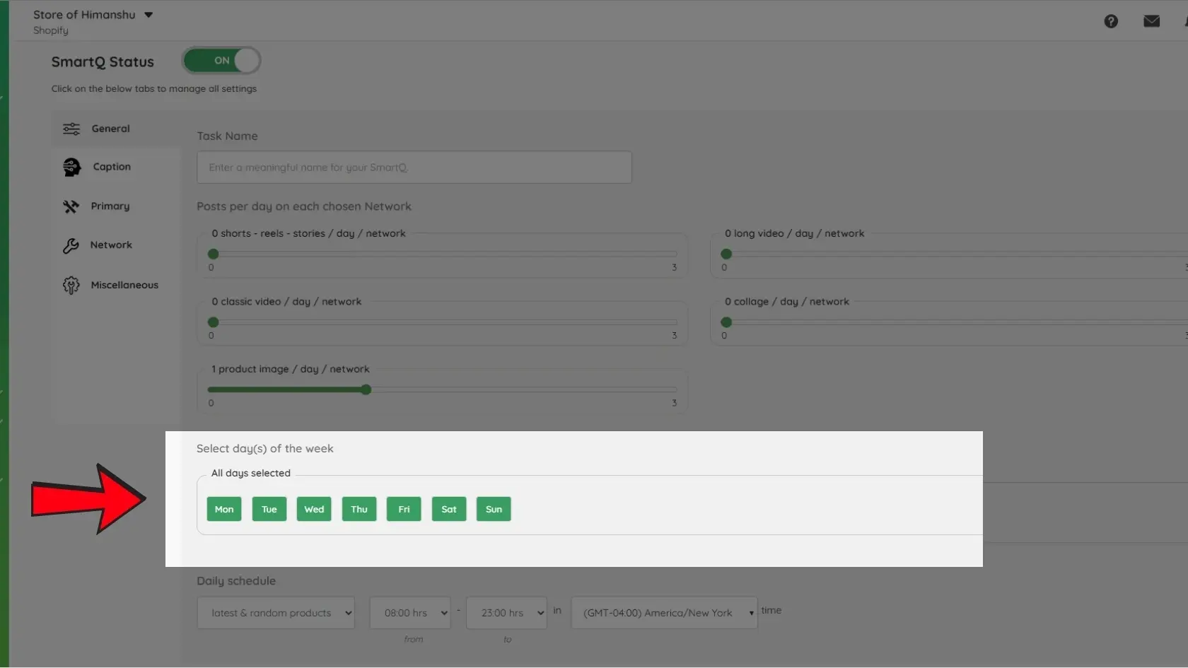 Select Days for Posting - Product Image SmartQ