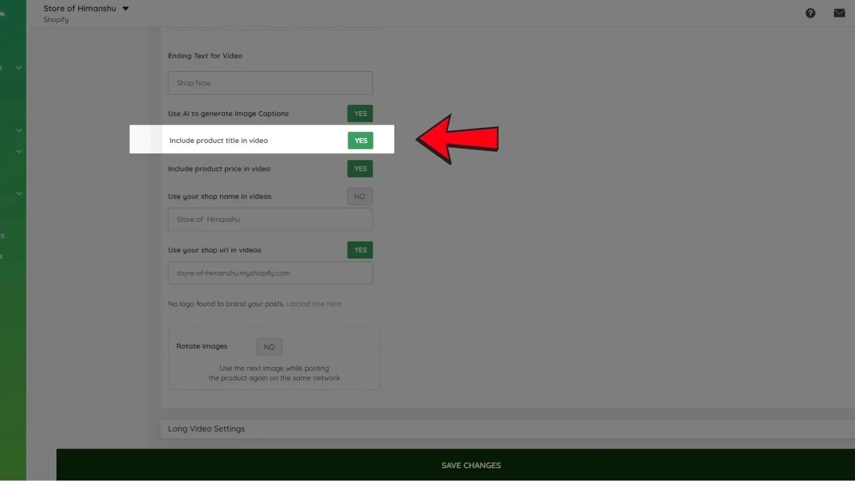 Include Product Title in Short Video