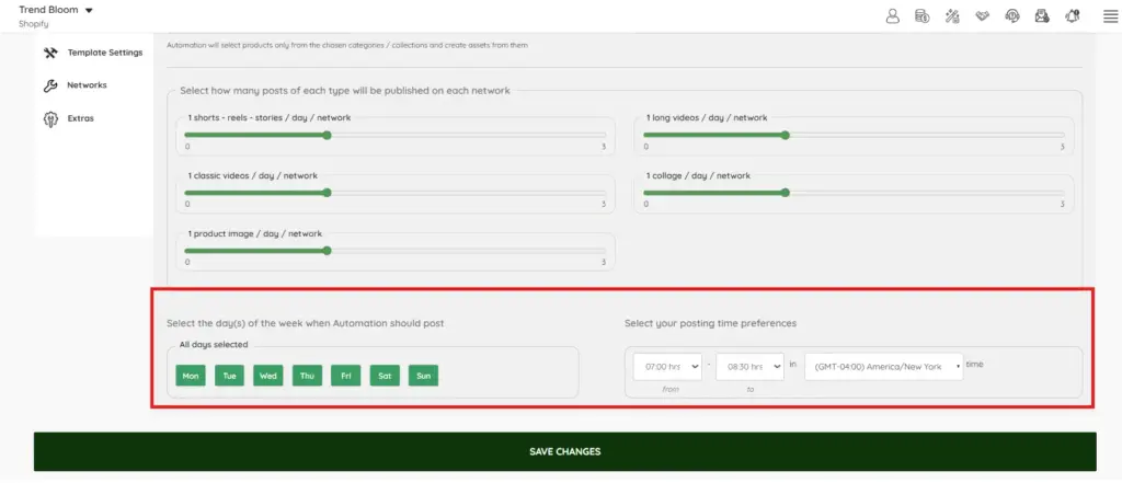 Posting schedule settings