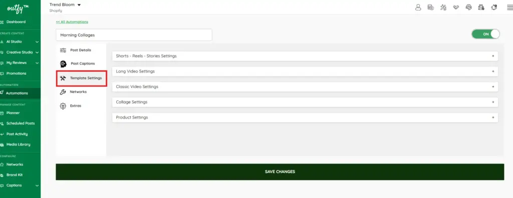 Template settings